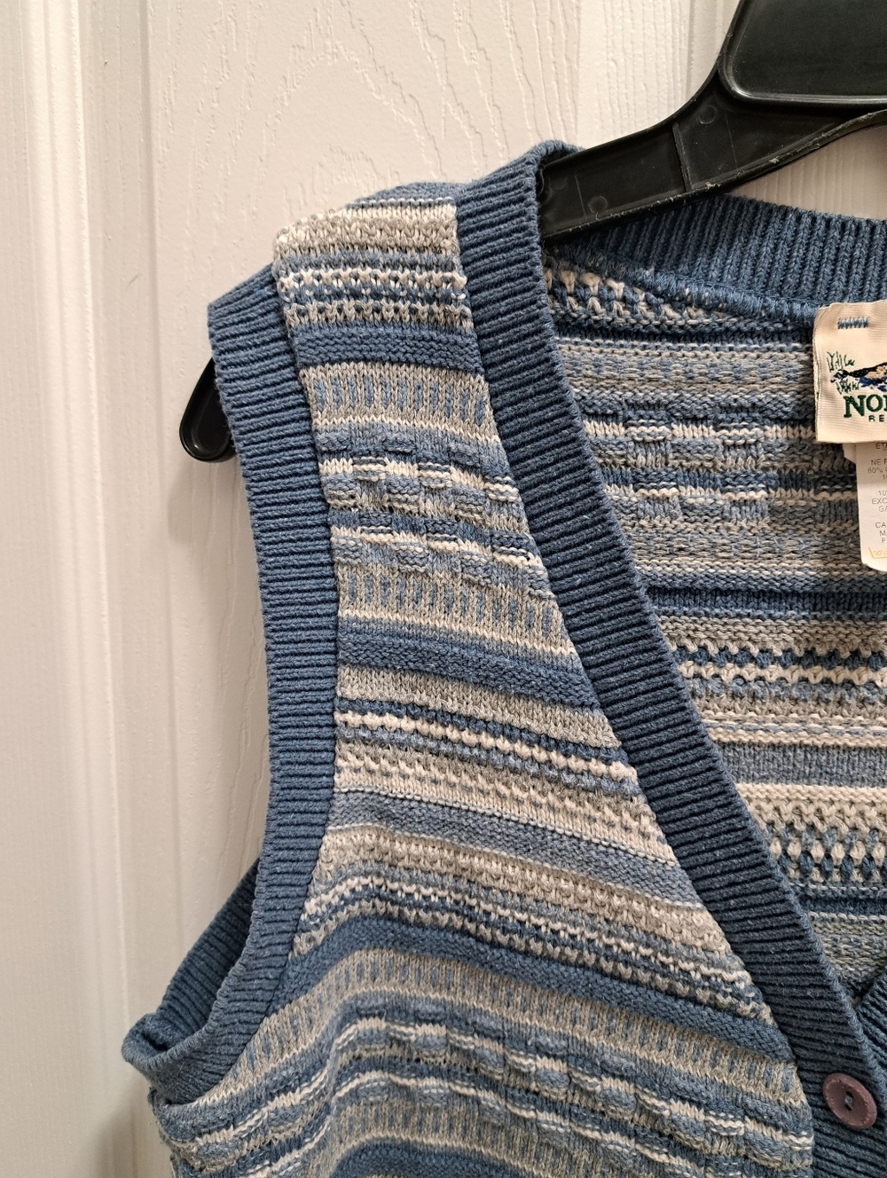 Vintage Northern Reflections Knit Vest Blue Cream Large Cottagecore Grandmacore - Picture 4 of 10